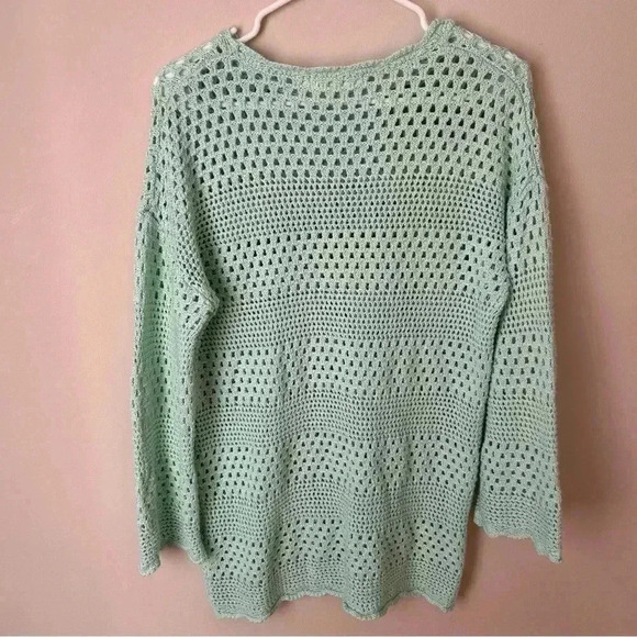 Anrabess Crochet Mint Green Cover Up Long Sleeve Mini Dress Women’s Size Medium - Picture 6 of 7